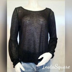 Free People Black Sheer Long Sleeve Top